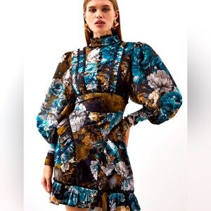 Winter Floral Printed Woven Mini Dress Petite 10